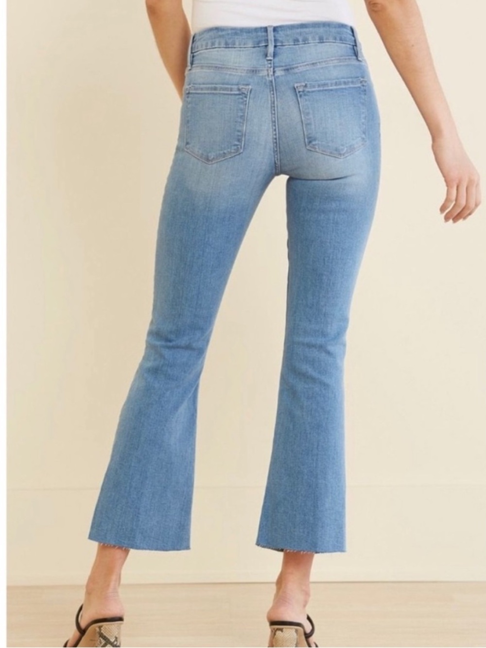 FRAME Le Crop Mini Boot Jeans Tidepool Worn Raw Hem Light Wash 31